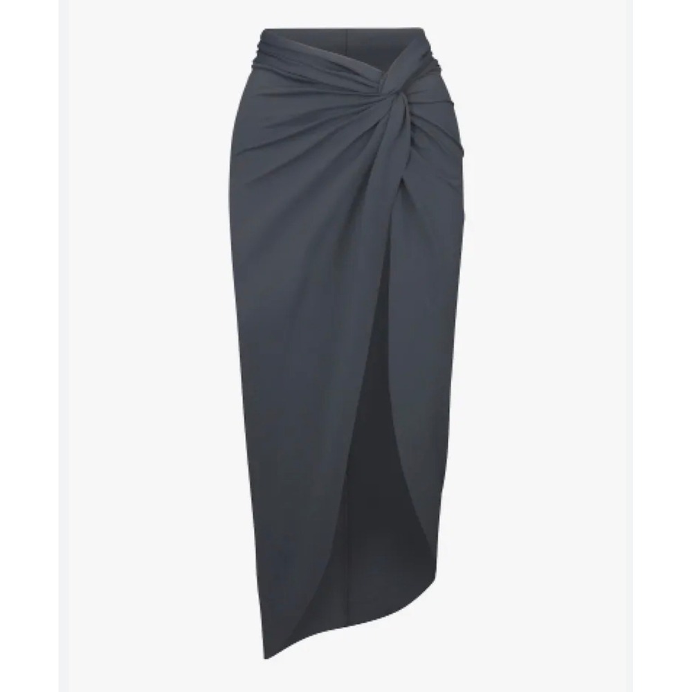 SKIMS NWT Resort Swim Sarong Skirt Gunmetal Gray Womens XS Stretch Beachy